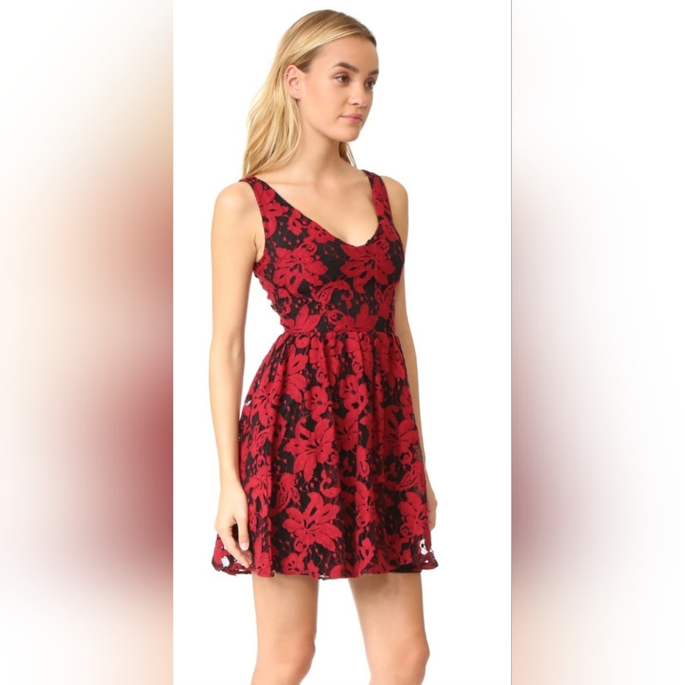 BB Dakota Red and Black Fit and Flare Mini Dress